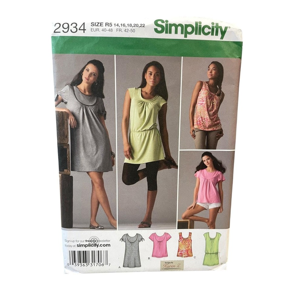 Simplicity Sewing Pattern Misses R5 14-22 2934 Knit Dress Tunic Top Karen Z